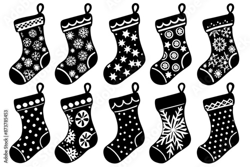 Christmas stocking silhouette vector, Set of Christmas stocking vector illustration