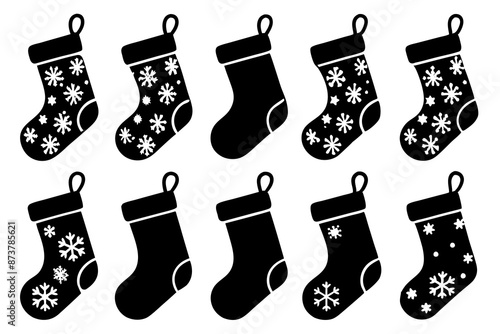 Christmas stocking silhouette vector, Set of Christmas stocking vector illustration