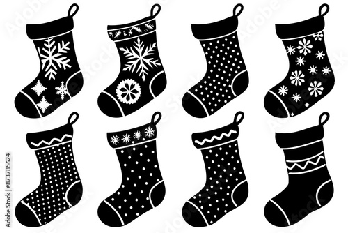 Christmas stocking silhouette vector, Set of Christmas stocking vector illustration