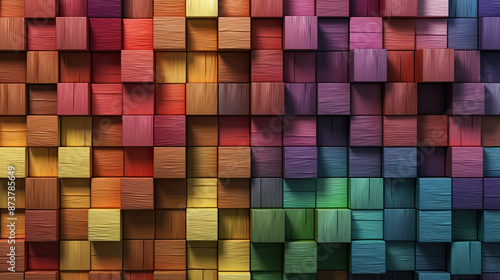Geometric rainbow 3d wood multi-color bright rainbow.