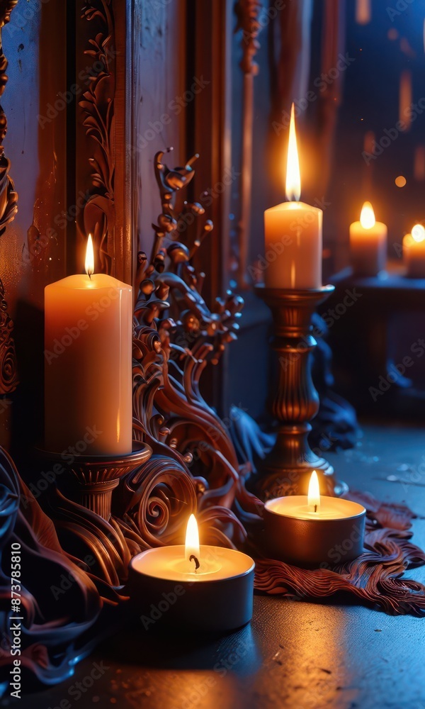 Burning Candles On A Table. Burning Candles On A Table.