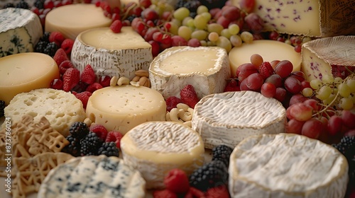 Gourmet Cheese Board with Berries and Grapes