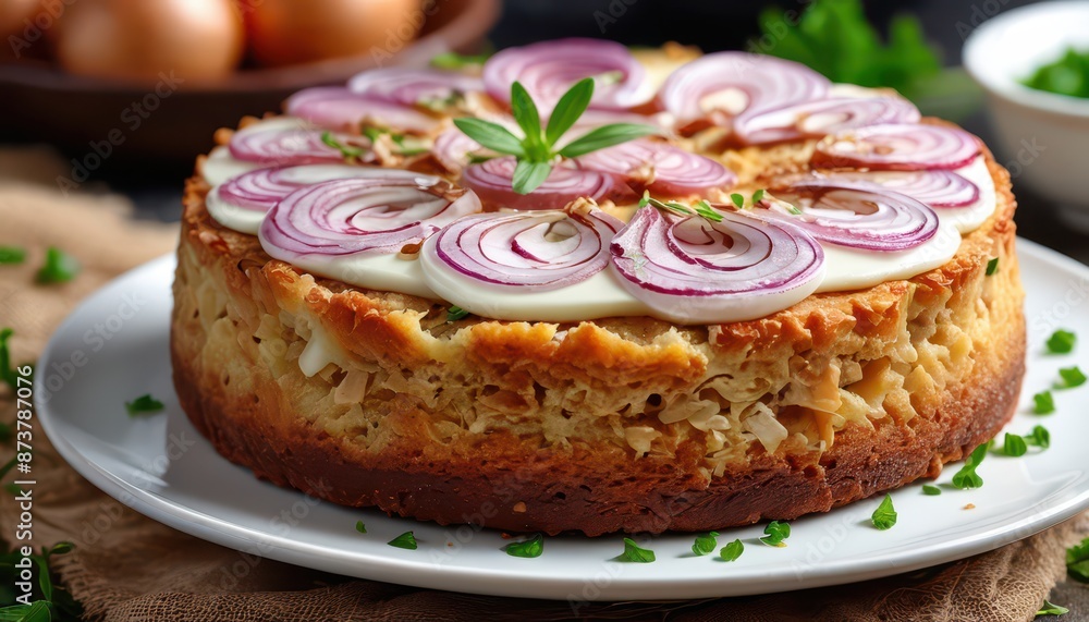 Savory Cabbage Cake with Red Onion and Sour Cream. Savory Cabbage Cake with Red Onion and Sour Cream.