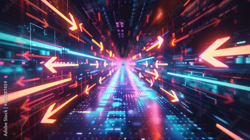 Neon Arrows in Digital Tunnel Neon Arrows in Digital Tunnel