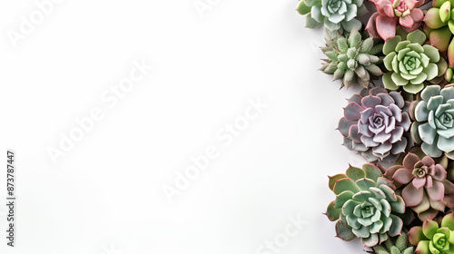 Arrangement of various colored succulents in the house on a white background V1