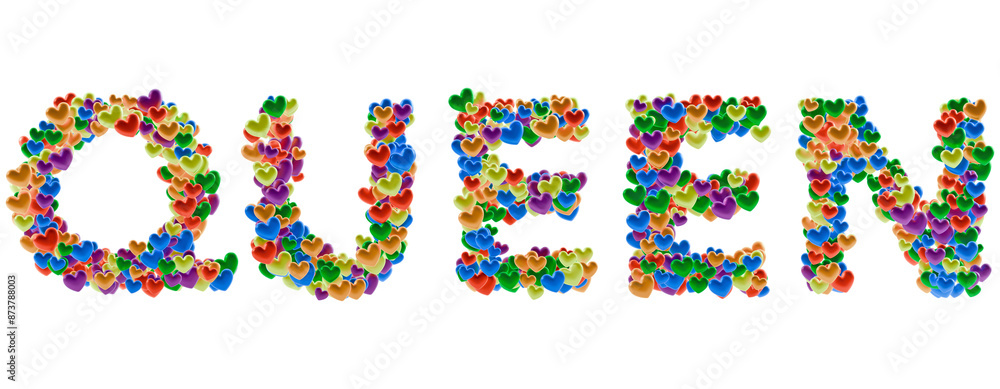 QUEEN word heart shaped particle text on transparent background QUEEN word heart shaped particle text on transparent background