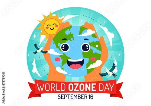 World Ozone Day Vector Illustration on September 16 To Raise Public Awareness About Of The Earth Layer And Protecting Environment in Flat Background