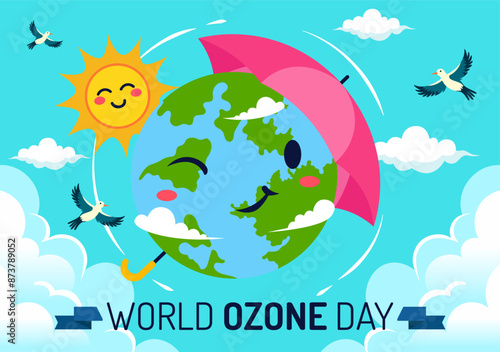 World Ozone Day Vector Illustration on September 16 To Raise Public Awareness About Of The Earth Layer And Protecting Environment in Flat Background