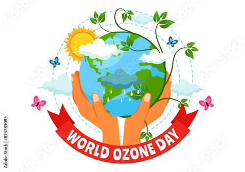 World Ozone Day Vector Illustration on September 16 To Raise Public Awareness About Of The Earth Layer And Protecting Environment in Flat Background