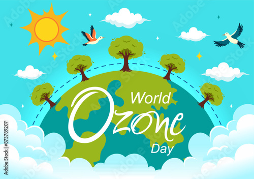 World Ozone Day Vector Illustration on September 16 To Raise Public Awareness About Of The Earth Layer And Protecting Environment in Flat Background