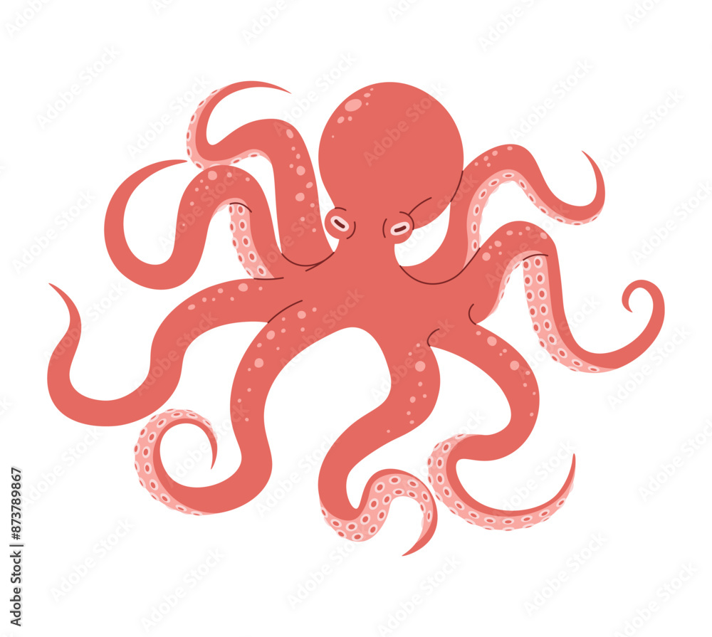 Obraz premium Hand drawn cartoon orange octopus. Vector illustration of sea animal in doodle style. Suitable for decoration, sticker design