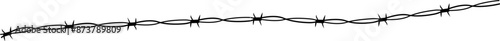 Barbed wire twisted ring y2k, round border tattoo, gothic textured steel frame, spiky oval barrier, silhouette isolated on white background. 
