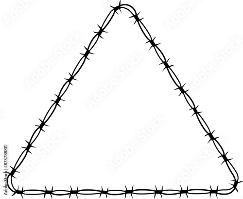 Barbed wire twisted ring y2k, round border tattoo, gothic textured steel frame, spiky oval barrier, silhouette isolated on white background. 