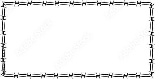 Fotografie Barbed wire twisted ring y2k, round border tattoo, gothic textured steel frame, spiky oval barrier, silhouette isolated on white background