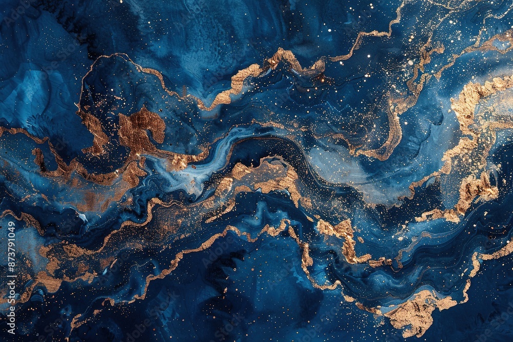 Obraz premium Marble texture swirls in blue and gold, elegant abstract pattern