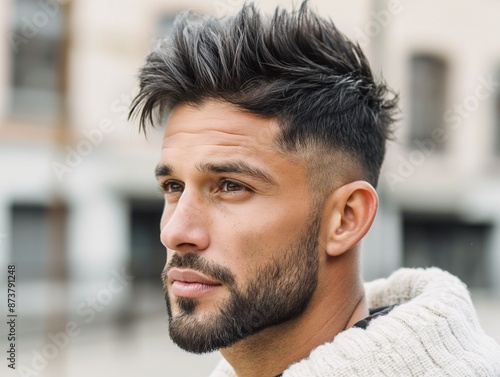 A man with a fade haircut, showing off his trendy style