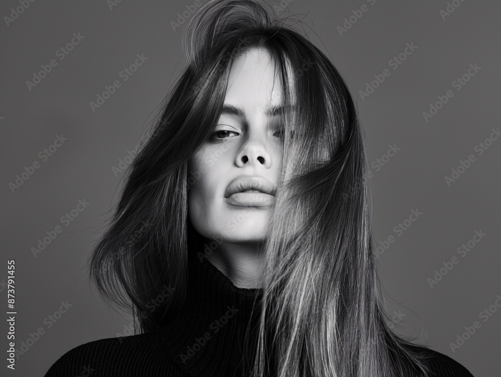 A woman with long, straight hair, styled for a photoshoot A woman with long, straight hair, styled for a photoshoot