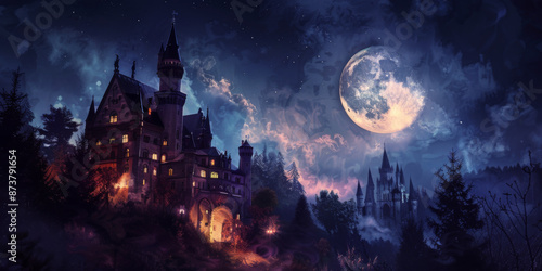 Spooky halloween castle with full moon and darkness © Luckyphotos