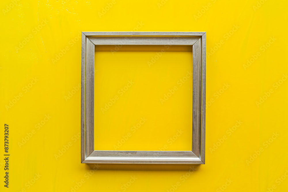 Minimalist silver frame on yellow background, top view, flat lay, high resolution, copy space concept
Minimalist silver frame on yellow background, top view, flat lay, high resolution, copy space concept