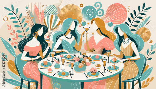 The concept of the image of a girl's lunch. Vector illustration.
