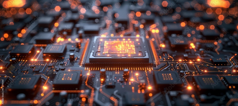 Abstract Technology Background of a Quantum Computing System with Processor and Electronic Circuit Artificial Neurons Global Data Connections Abstract Technology Background of a Quantum Computing System with Processor and Electronic Circuit Artificial Neurons Global Data Connections