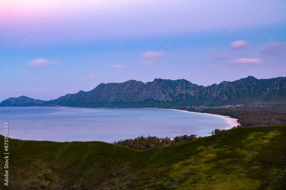 A mesmerizing sunset view from the Pillbox Hike, Oahu, Hawaii, overlooking the coastline, A mesmerizing sunset view from the Pillbox Hike, Oahu, Hawaii, overlooking the coastline,