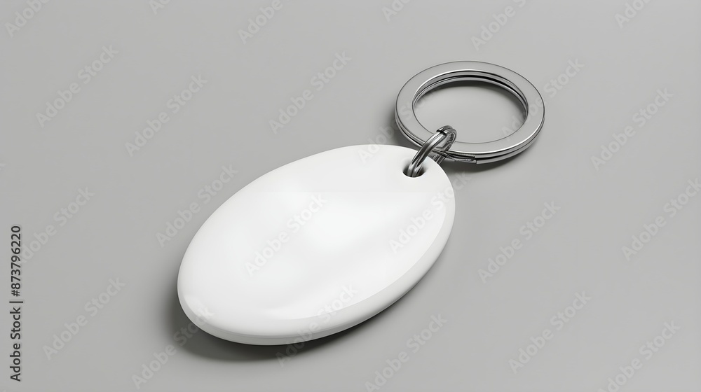 mock up white blank oval key chain, gray background mock up white blank oval key chain, gray background