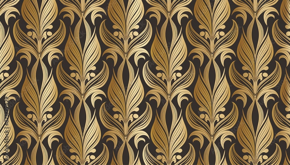 Art Deco Style: Seamless Baroque Wallpaper with Gold Leaves Art Deco Style: Seamless Baroque Wallpaper with Gold Leaves