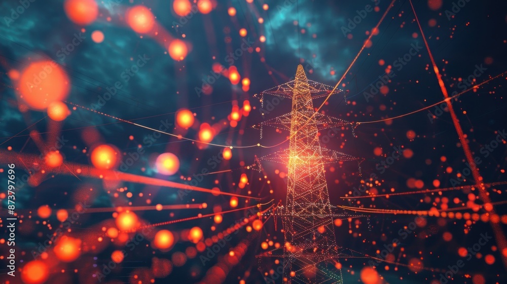 Fototapeta premium Electricity Transmission Tower in a Digital Network