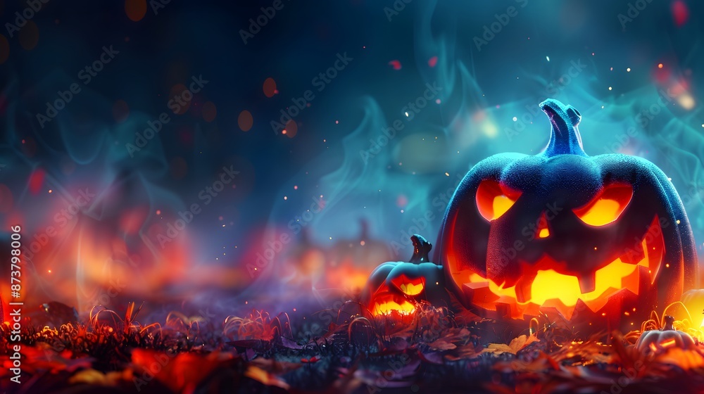 night hallowen scene with blue cloud and scary pumpkin background night hallowen scene with blue cloud and scary pumpkin background