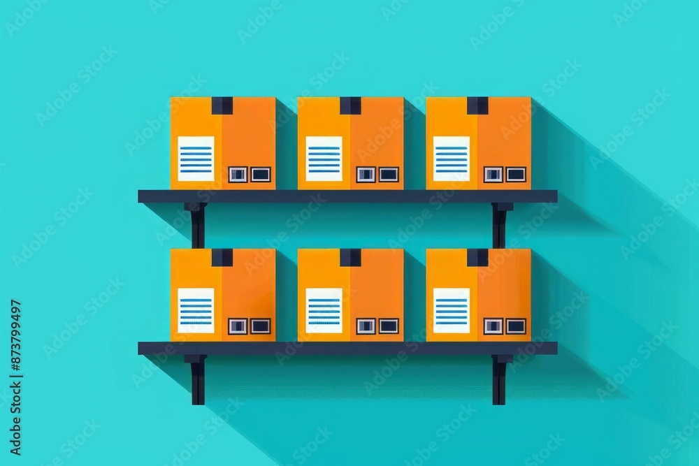 Orange Boxes on Blue Shelf. Orange Boxes on Blue Shelf.