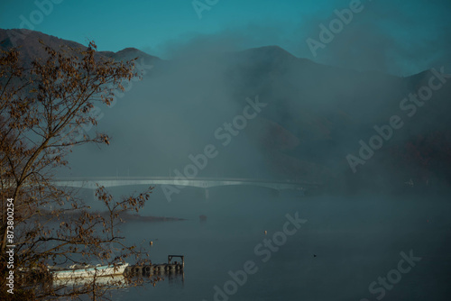 lake in misty morning
