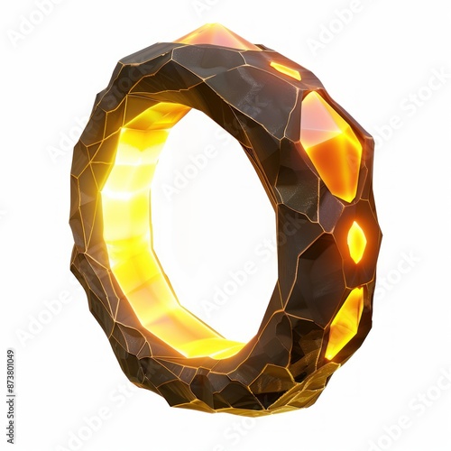 3D Render low poly of the Ring of Gyges, glowing with hidden power, on isolated white background, Generative AI photo