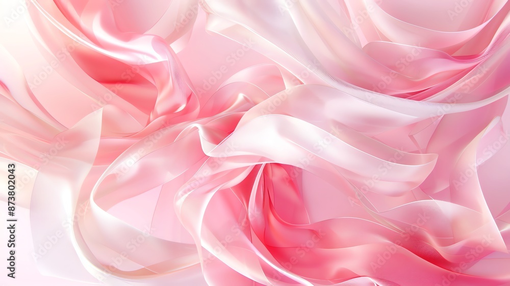 Fototapeta premium Soft pink abstract background featuring smooth, flowing wavy lines. 