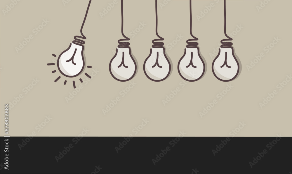 5 light bulbs on . The line is glowing. The idea of a banner 5 light bulbs on . The line is glowing. The idea of a banner