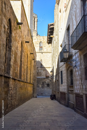 the medieval town area of Barcelona in catalonia spain, by the cathedral