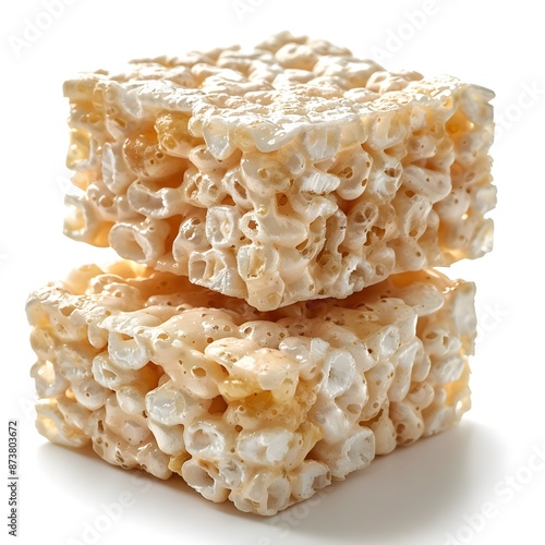 Jasmine Rice Krispie Treats - Classic rice krispie treats infused with jasmine tea, offering a unique and fragrant twist, single objects, white background for remove background.