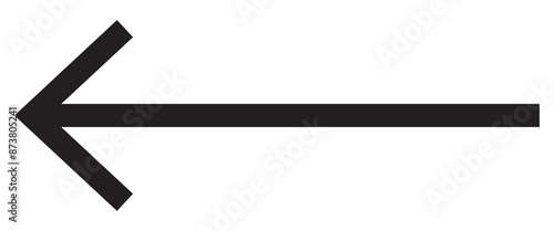 Black long arrow to the left. straight long arrow, black cursor, horizontal element, thick pointer vector icon isolated on white background. Simple illustration.