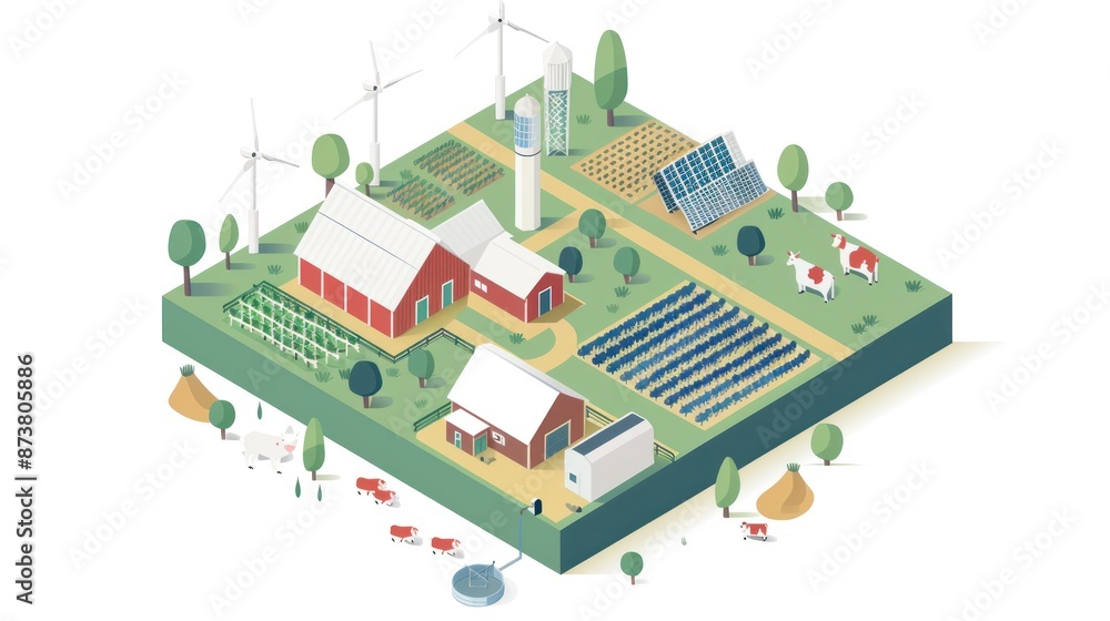 Fototapeta premium Sustainable Farm with Wind and Solar Energy