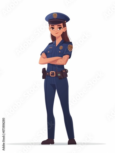 Police Officer female, Full body character, Vector illustration, Clip art, isolated on white background 