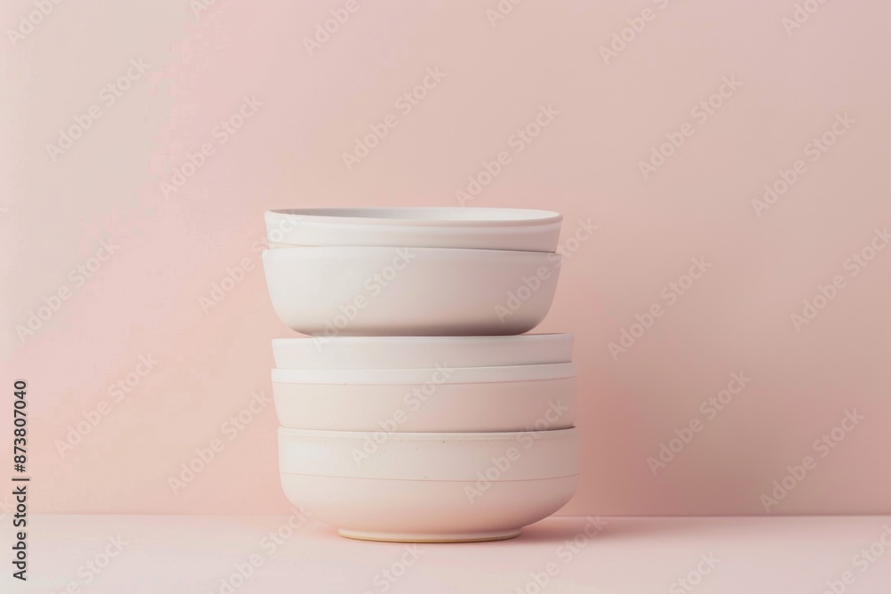 Minimalist Stack of Modern Ceramic Bowls Against Pastel Pink Background for Kitchen Decor and Home Design Minimalist Stack of Modern Ceramic Bowls Against Pastel Pink Background for Kitchen Decor and Home Design