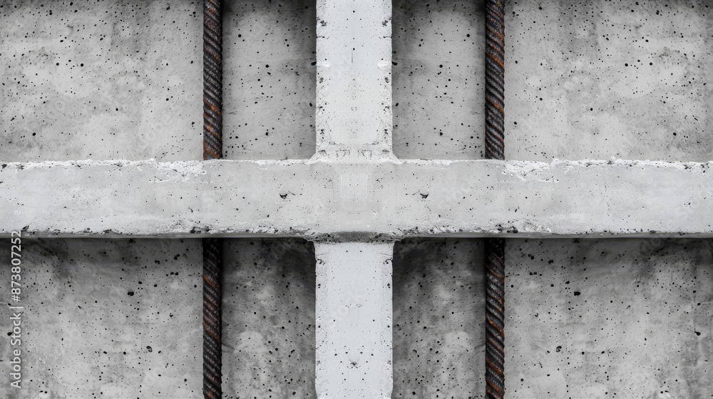 Detailed image of reinforced concrete structure, showcasing the strength of cement and aggregate, steel reinforcements visible, modern construction Detailed image of reinforced concrete structure, showcasing the strength of cement and aggregate, steel reinforcements visible, modern construction