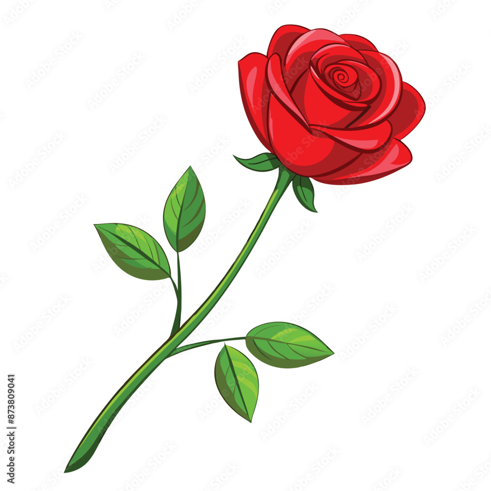 Obraz premium Vector of Beautiful Red Rose with Long Branch Isolated on White transparent Background