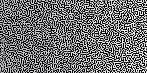 Abstract truing organic wallpaper Turing reaction diffusion monochrome seamless pattern with chaotic motion. Generative algorithm psychedelic background. Reaction-diffusion or truing pattern formation