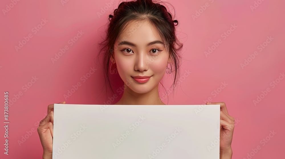 Chinese hot woman holding blank placard with copy space for advertisement Chinese hot woman holding blank placard with copy space for advertisement