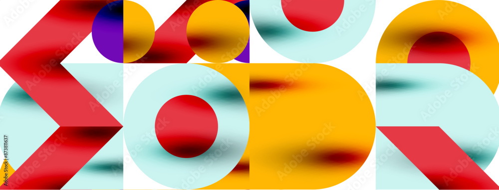 Metal color circles with shadows and other geometric elements composition for wallpaper, banner, background or landing Metal color circles with shadows and other geometric elements composition for wallpaper, banner, background or landing
