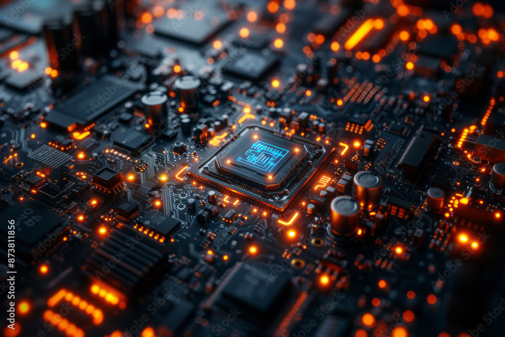 Fototapeta premium Neon high tech background, futuristic technology. AI generation