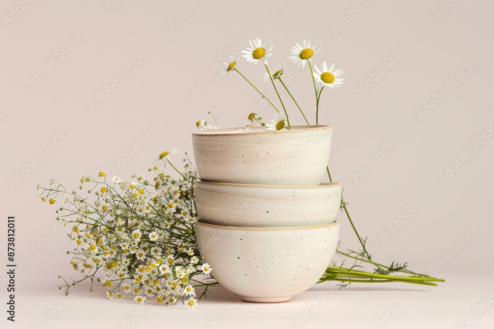 Handmade Ceramic Bowls with Chamomile Flowers: Rustic Elegance for Home Decor and Kitchenware Handmade Ceramic Bowls with Chamomile Flowers: Rustic Elegance for Home Decor and Kitchenware