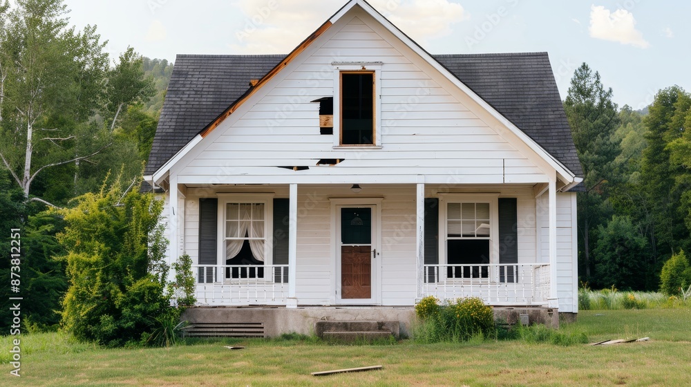 Cozy house nestled in a scenic countryside, charming residence with a welcoming front porch, traditional dwelling, warm and inviting home