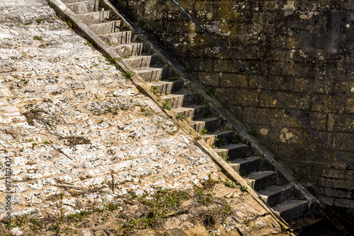 Obraz na płótnie concrete stairs by a canal lock in France w salonie
